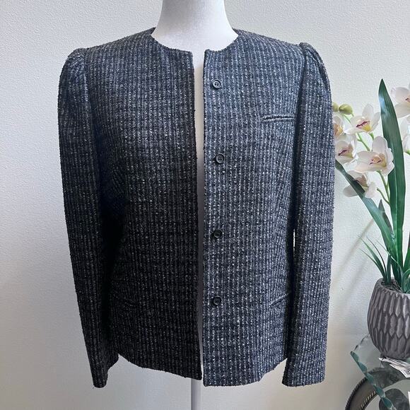 Vintage Augustus Wool Tweed Black & Gray Blazer Jacket Women's Size 14 Old Money - Picture 1 of 10